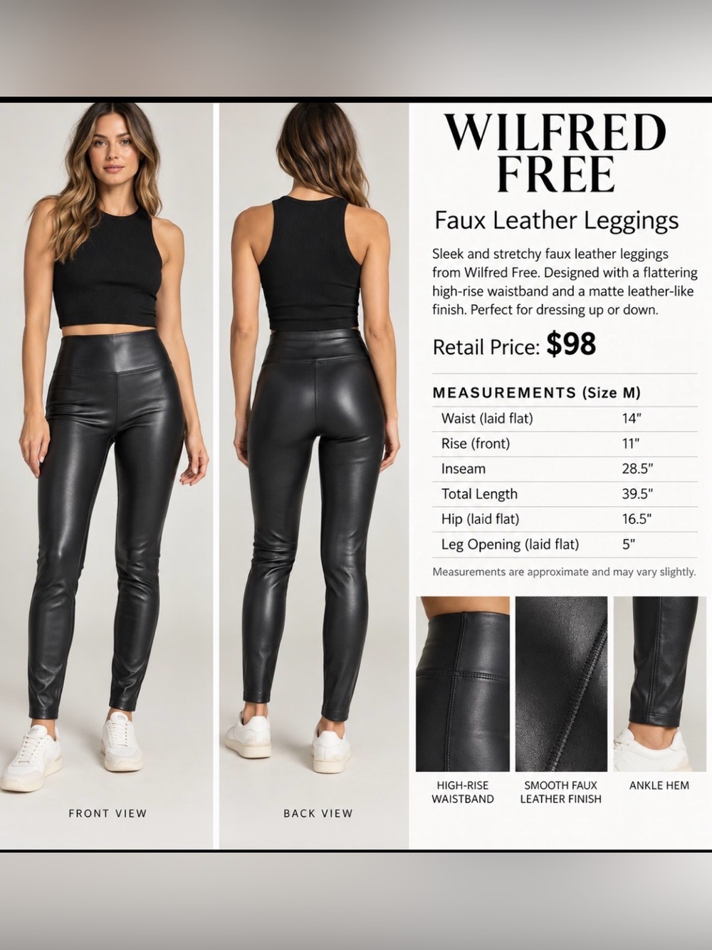 Aritzia Wilfred Free Faux Leather Skinny Leggings Black